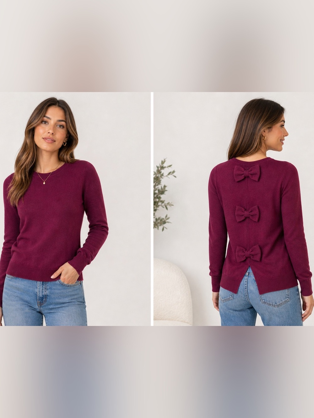 Catherine‎ Malandrino Bow Back Sweater Small Plum Purple Feminine